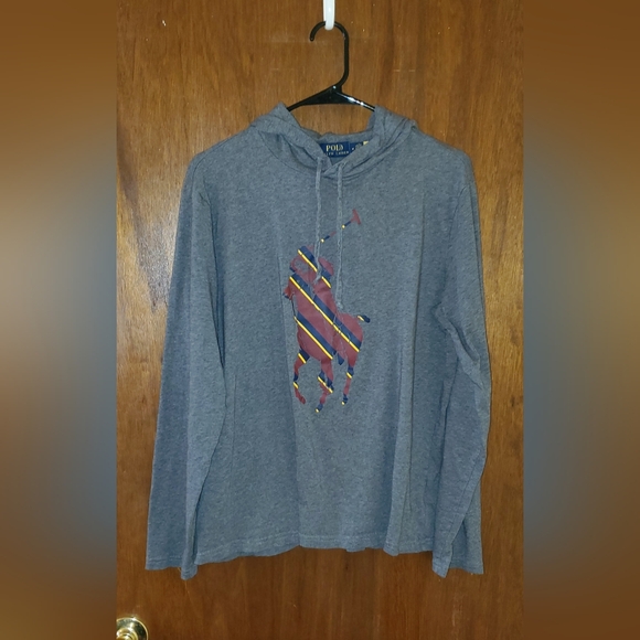 Polo by Ralph Lauren Gray Knit Hoodie Shirt Sz Medium - Picture 1 of 3